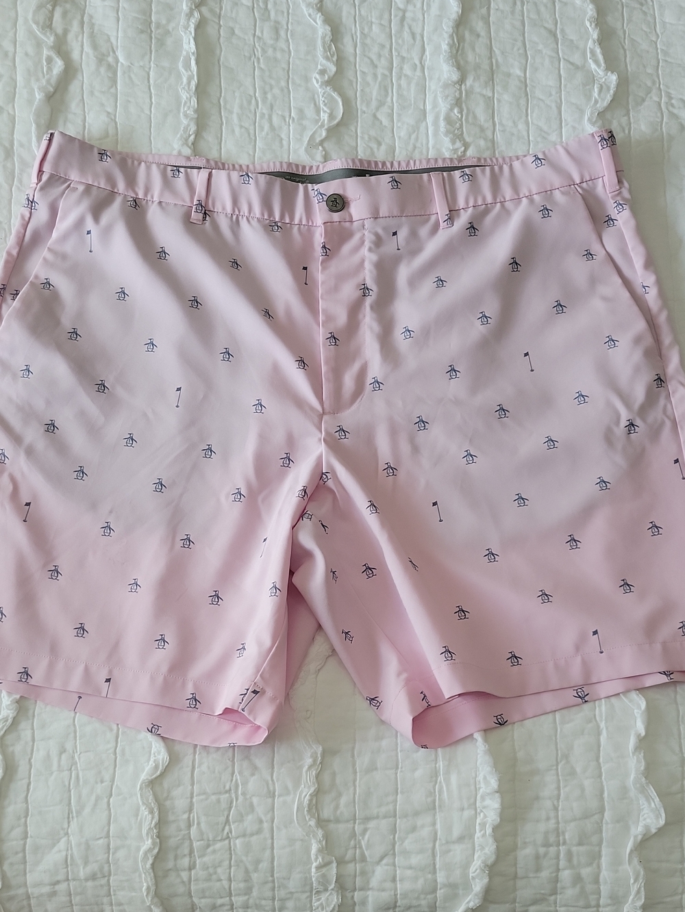 An Original Penguin Golf Shorts 40 Pale Pink & Navy Penguins Quick Dry Light